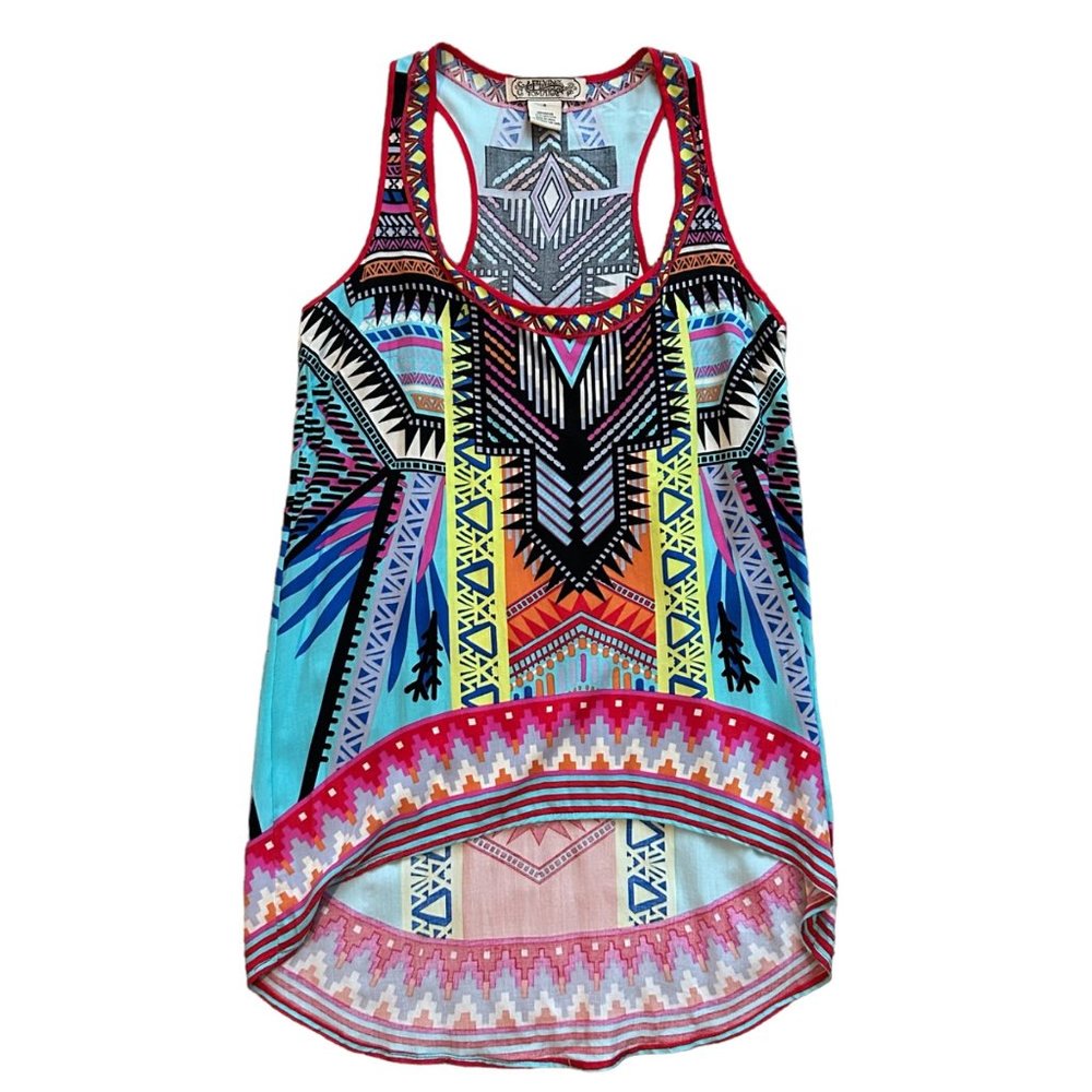 Flying Tomato Boho Print High‎ Low Racerback Tank Top Size Small